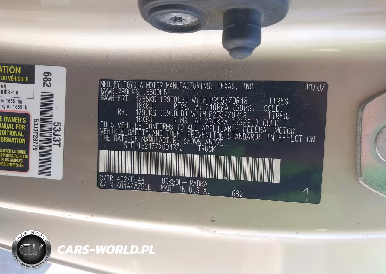 2007 Toyota Tundra Base 4.7L V8 VIN:5TFJT52177X001372 - 9