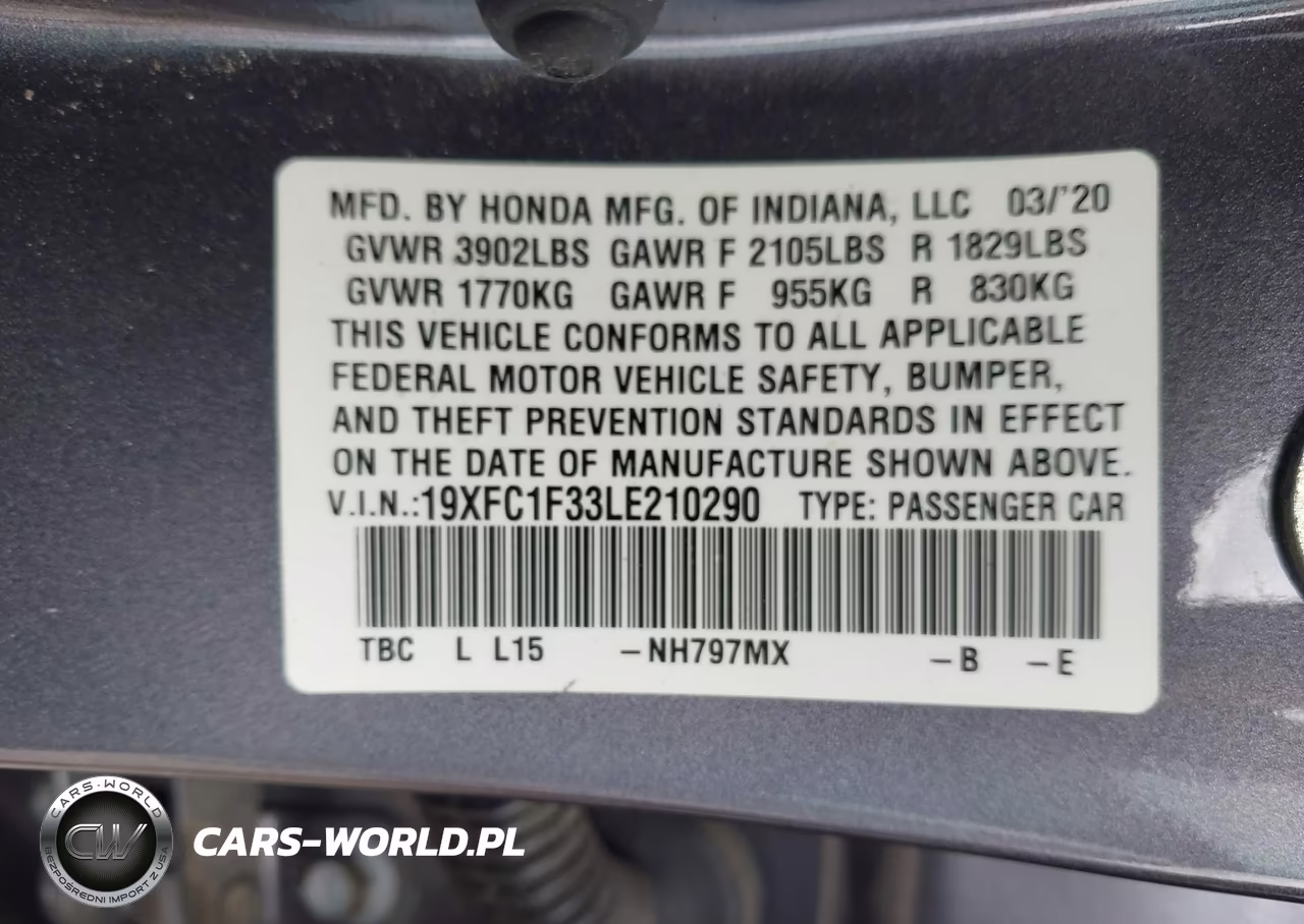 2020 Honda Civic Ex VIN:19XFC1F33LE210290 - 9