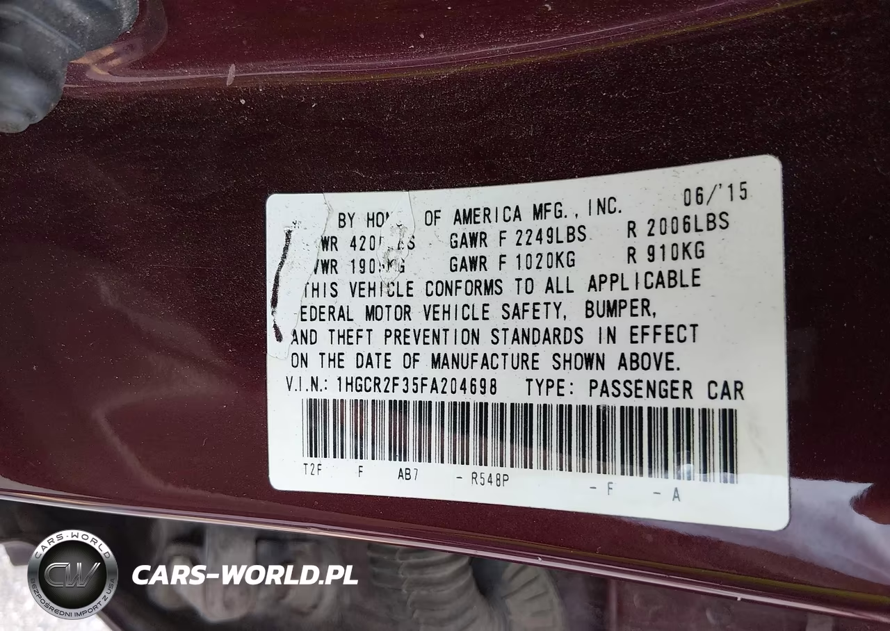 2015 Honda Accord Lx VIN:1HGCR2F35FA204698 - 9