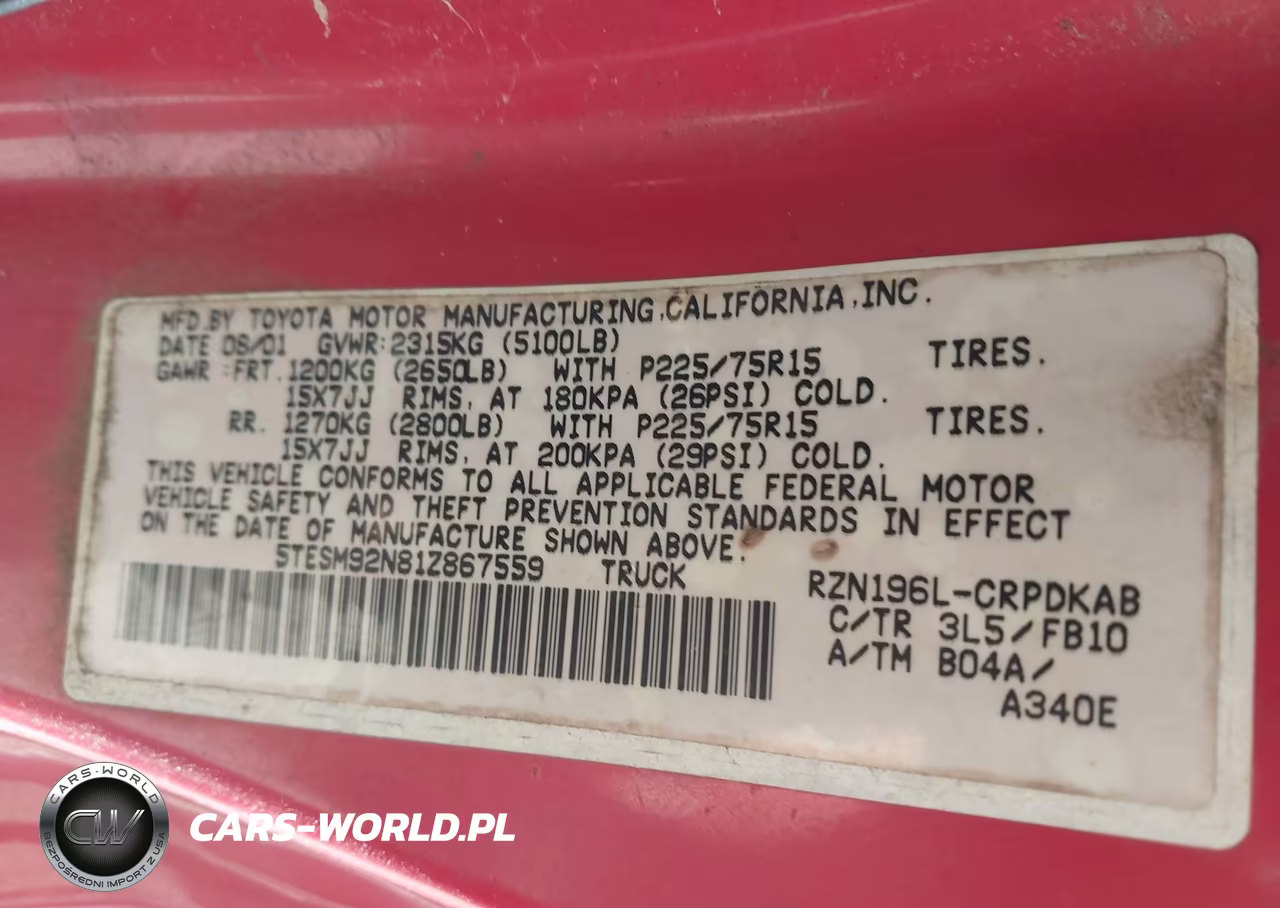 2001 Toyota Tacoma Prerunner VIN:5TESM92N81Z867559 - 9