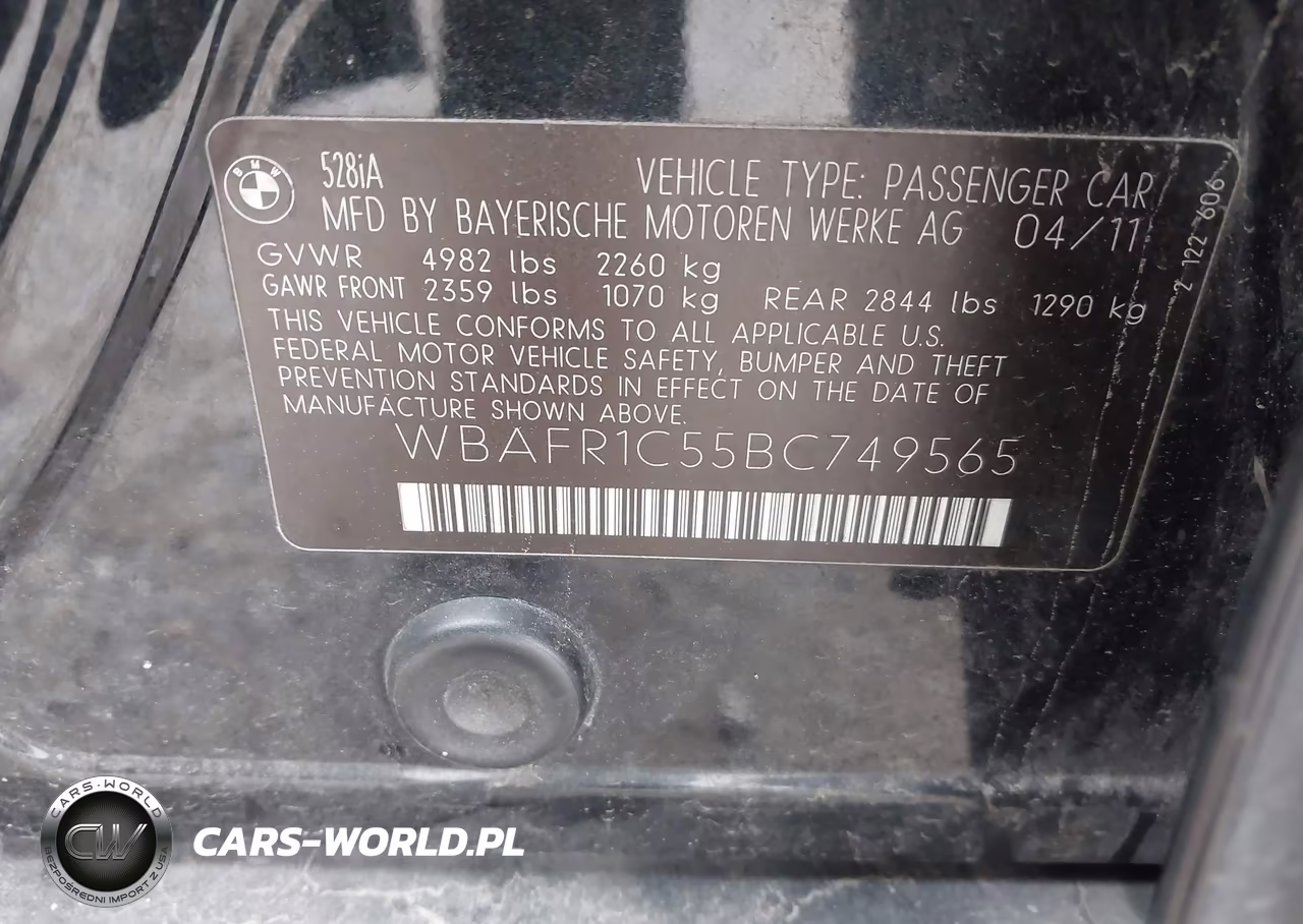 2011 BMW 528I VIN:WBAFR1C55BC749565 - 9
