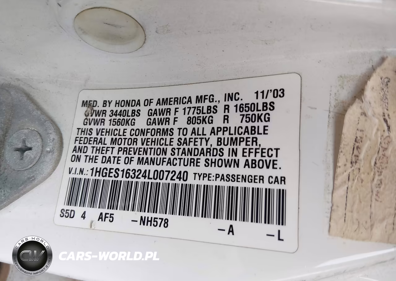 2004 Honda Civic Vp VIN:1HGES16324L007240 - 9