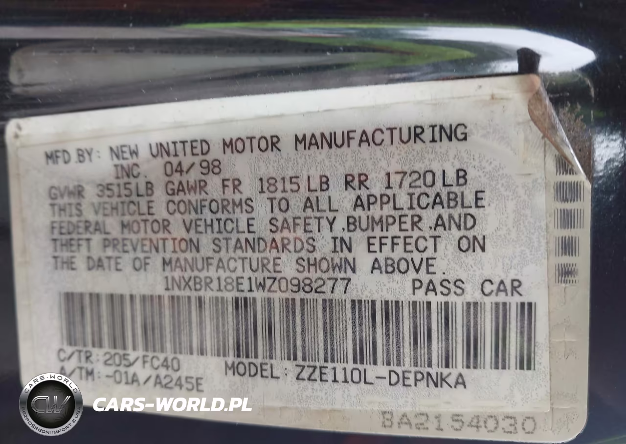 1998 Toyota Corolla Ve-Ce-Le VIN:1NXBR18E1WZ098277 - 9