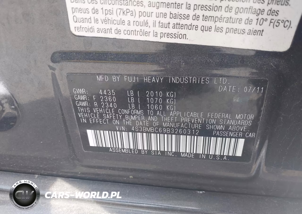 2011 Subaru Legacy 2.5I Premium VIN:4S3BMBC69B3260312 - 9