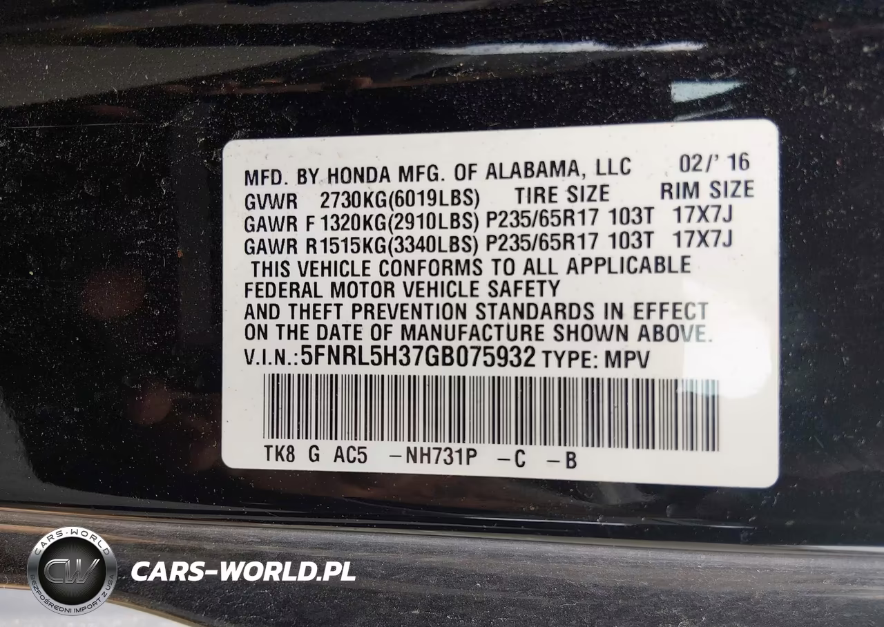 2016 Honda Odyssey Se VIN:5FNRL5H37GB075932 - 9