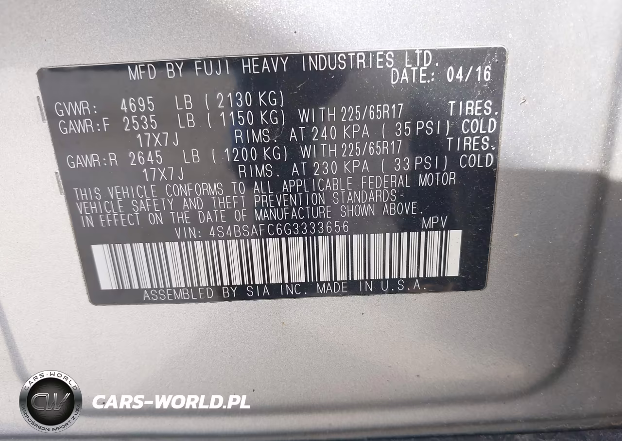 2016 Subaru Outback 2.5I Premium VIN:4S4BSAFC6G3333656 - 9