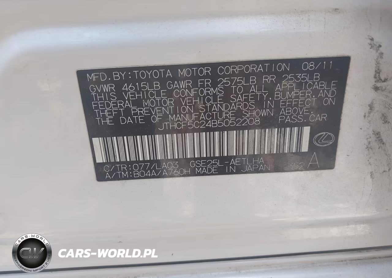 2011 Lexus Is 250 VIN:JTHCF5C24B5052208 - 9