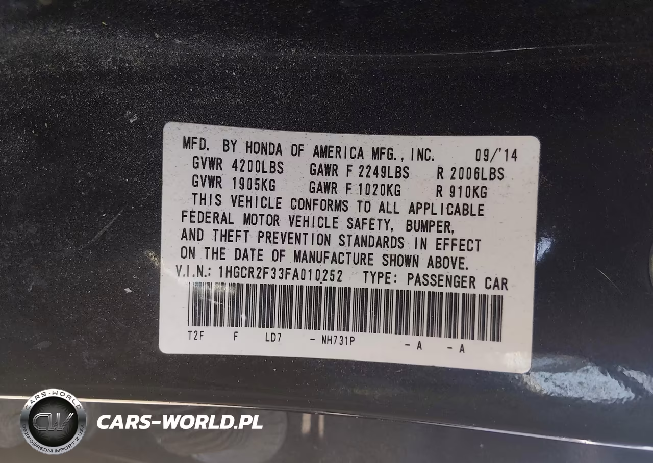2015 Honda Accord Lx VIN:1HGCR2F33FA010252 - 9