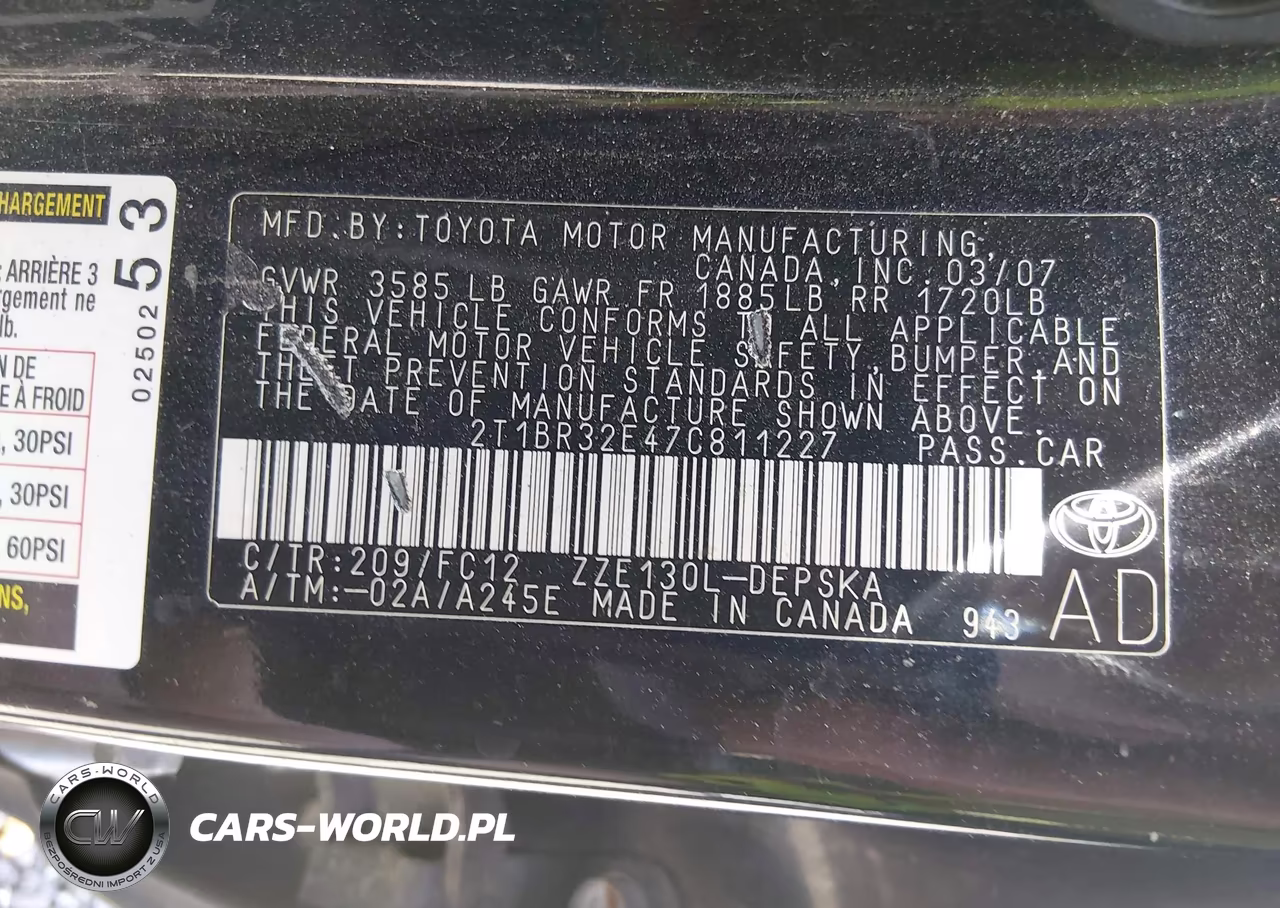 2007 Toyota Corolla S VIN:2T1BR32E47C811227 - 9