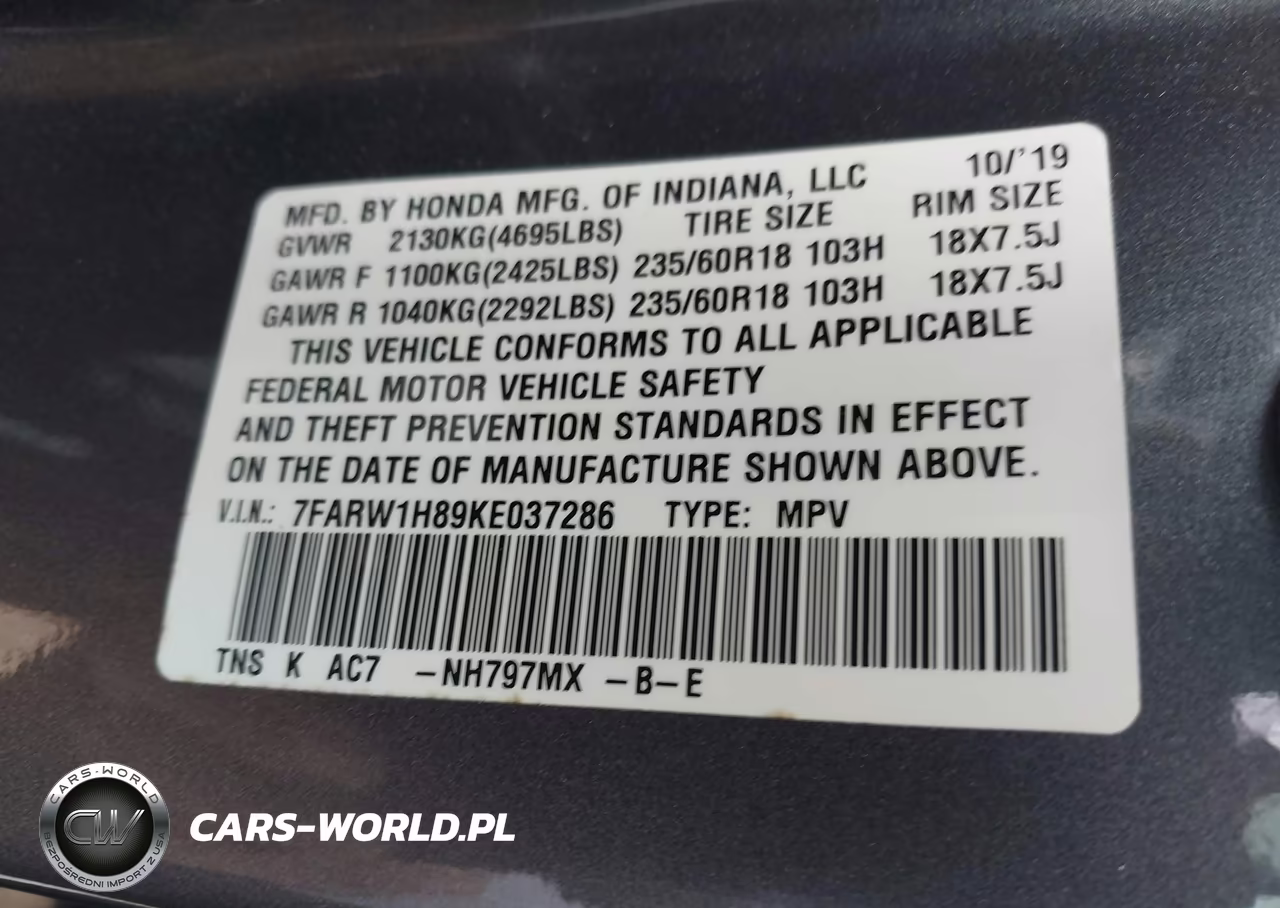 2019 Honda Cr-V Ex-L VIN:7FARW1H89KE037286 - 9