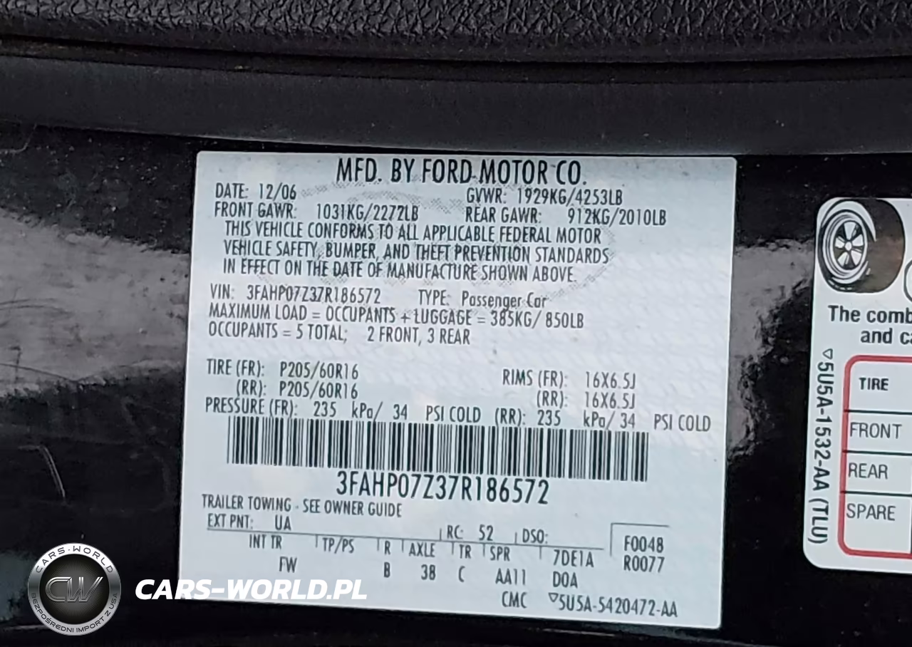 2007 Ford Fusion Se VIN:3FAHP07Z37R186572 - 9