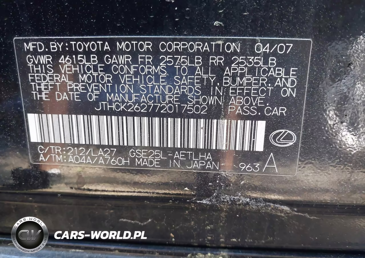 2007 Lexus Is 250 VIN:JTHCK262772017502 - 9