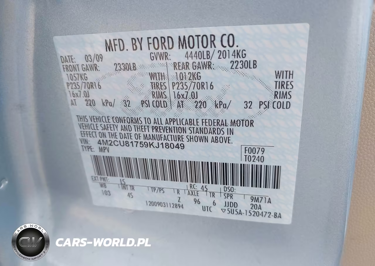 2009 Mercury Mariner I4 VIN:4M2CU81759KJ18049 - 9