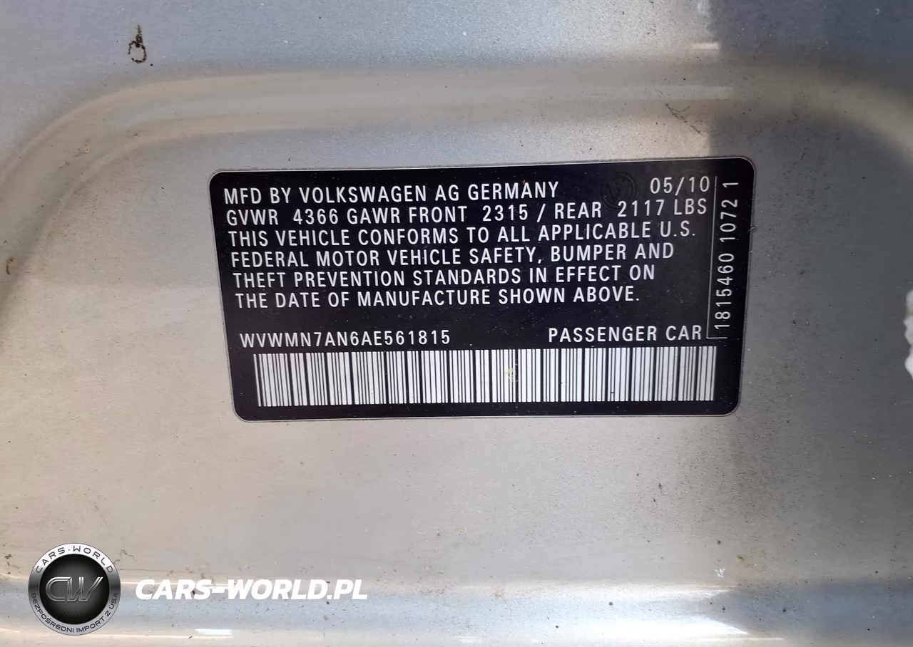 2010 Volkswagen Cc Sport VIN:WVWMN7AN6AE561815 - 9