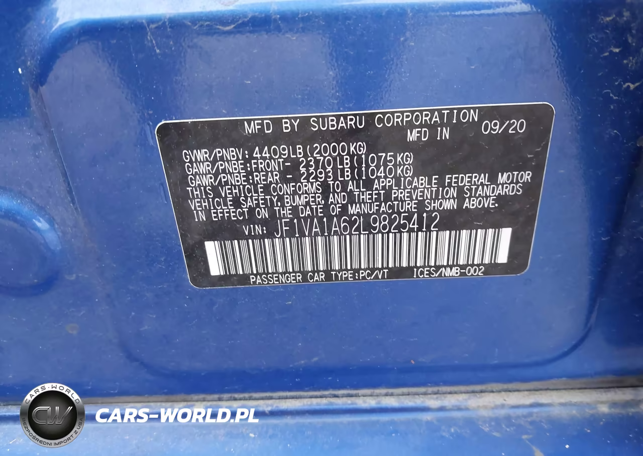 2020 Subaru Wrx VIN:JF1VA1A62L9825412 - 9