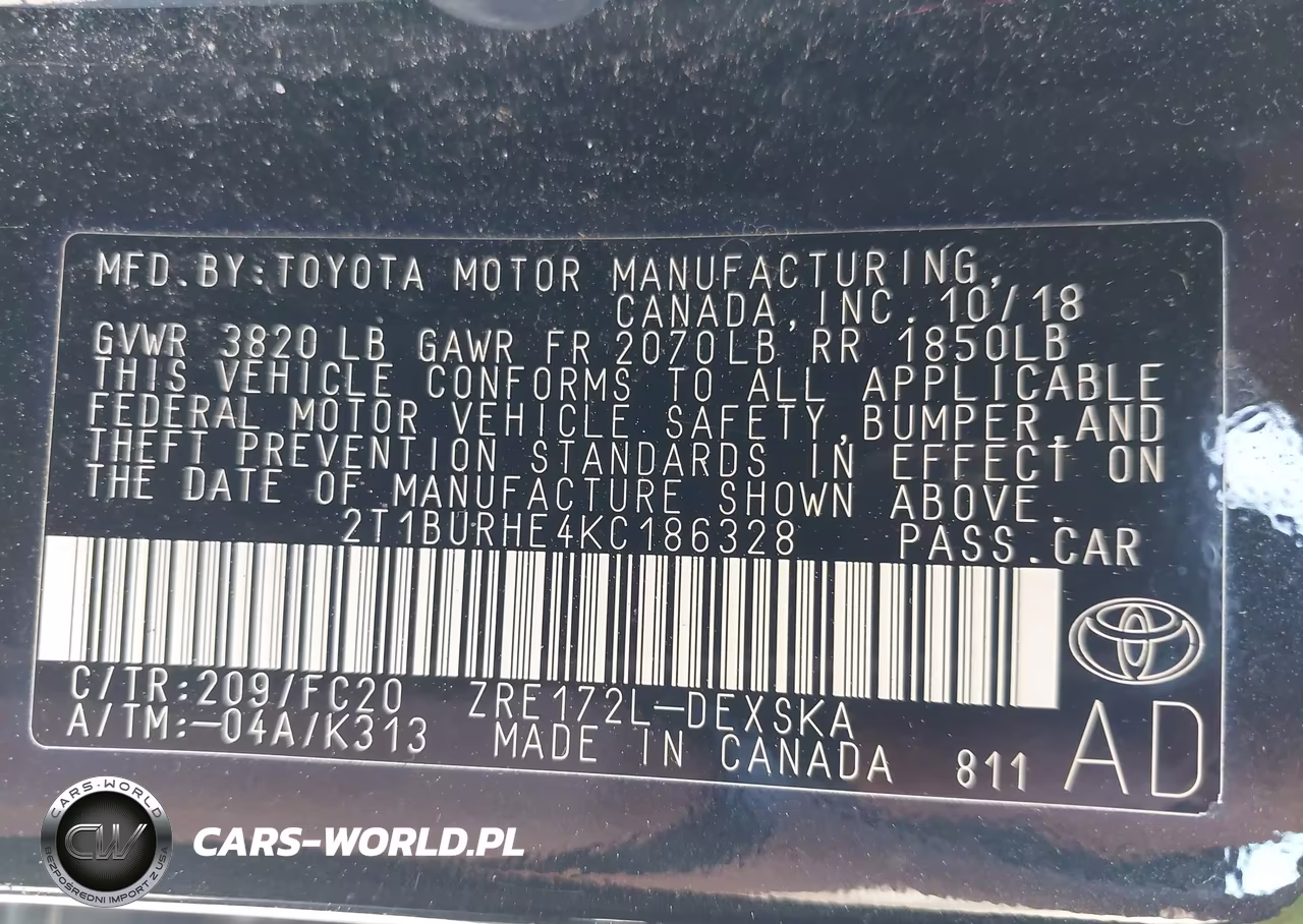 2019 Toyota Corolla Se VIN:2T1BURHE4KC186328 - 9