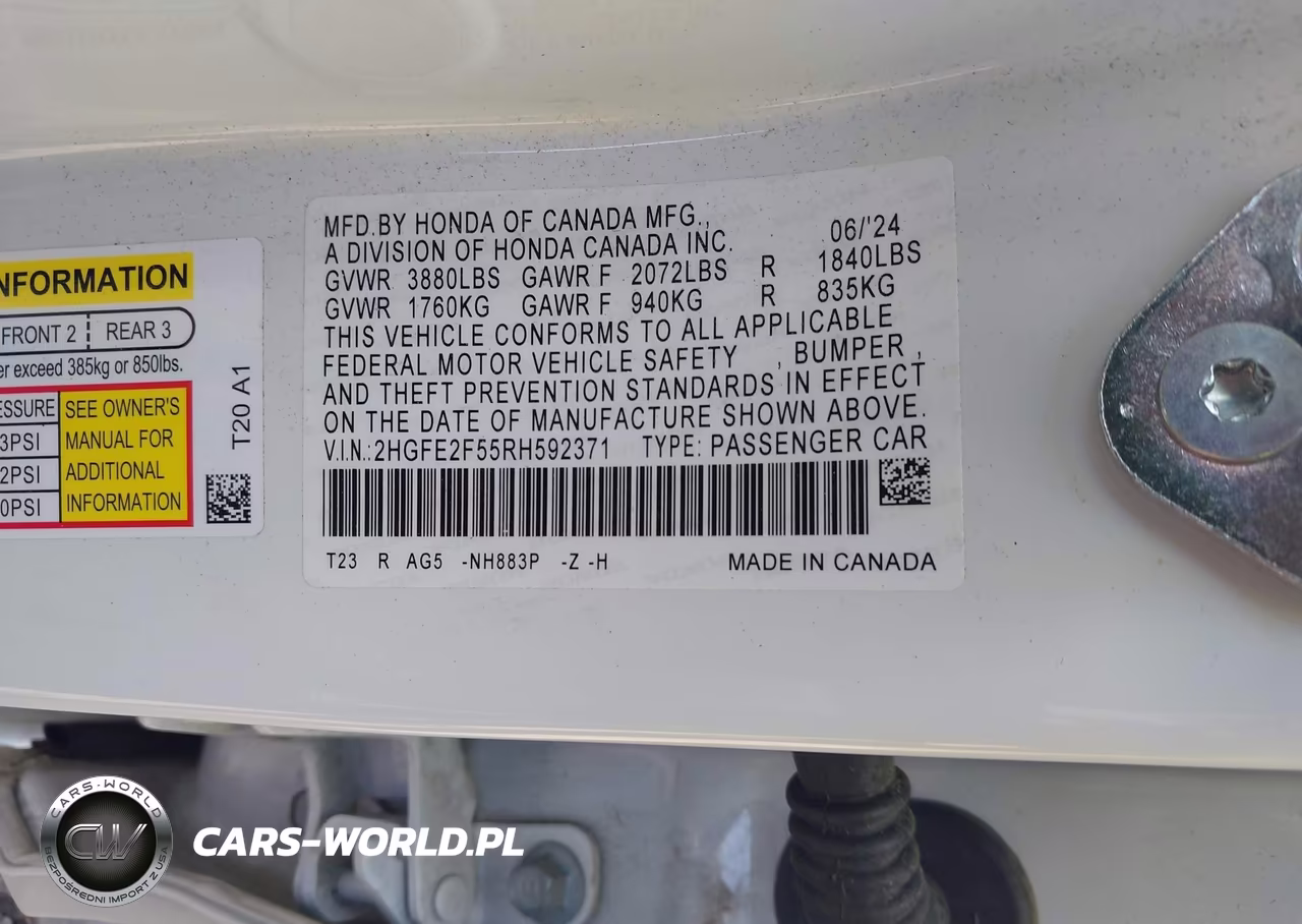 2024 Honda Civic Sport VIN:2HGFE2F55RH592371 - 9