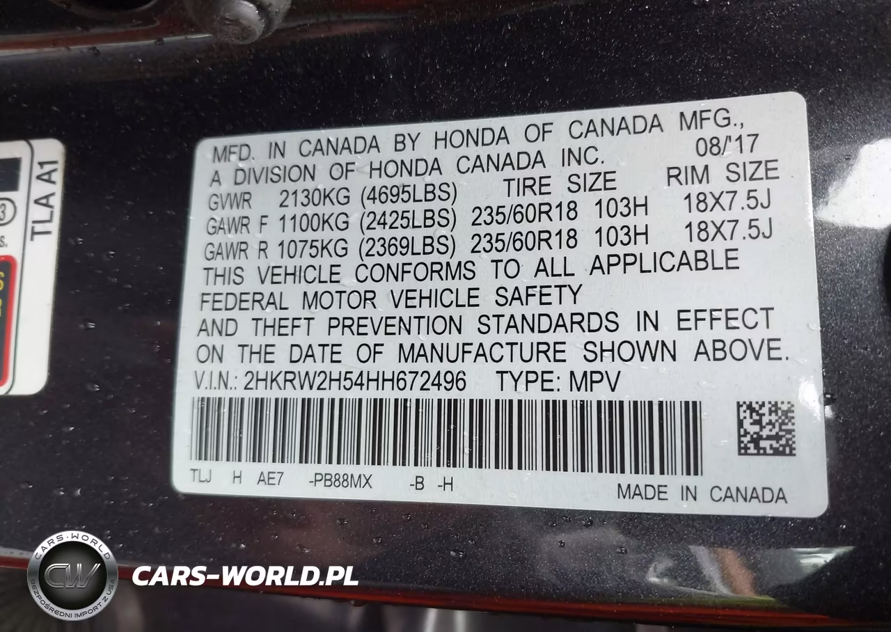 2017 Honda Cr-V Ex VIN:2HKRW2H54HH672496 - 9