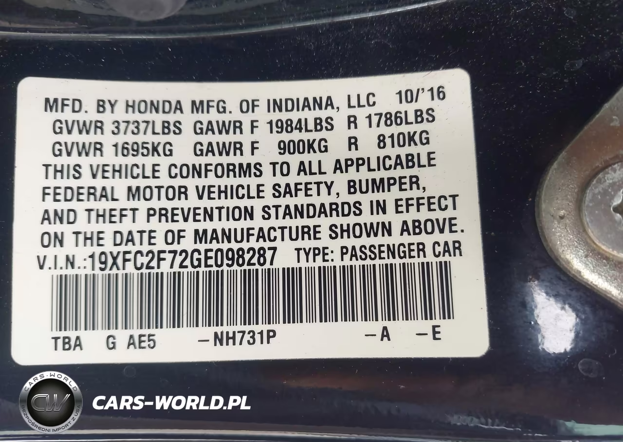 2016 Honda Civic Ex VIN:19XFC2F72GE098287 - 9
