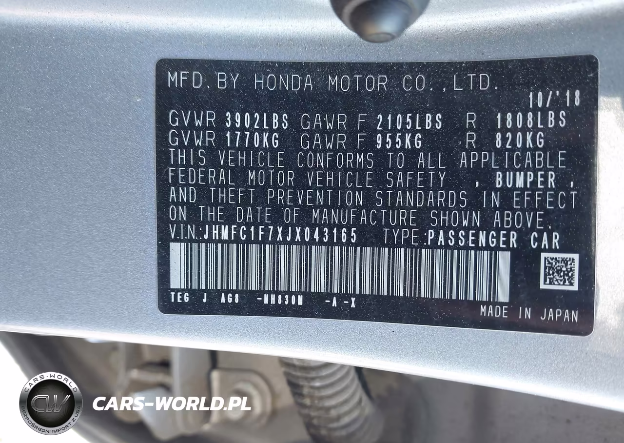 2018 Honda Civic Ex-L VIN:JHMFC1F7XJX043165 - 9
