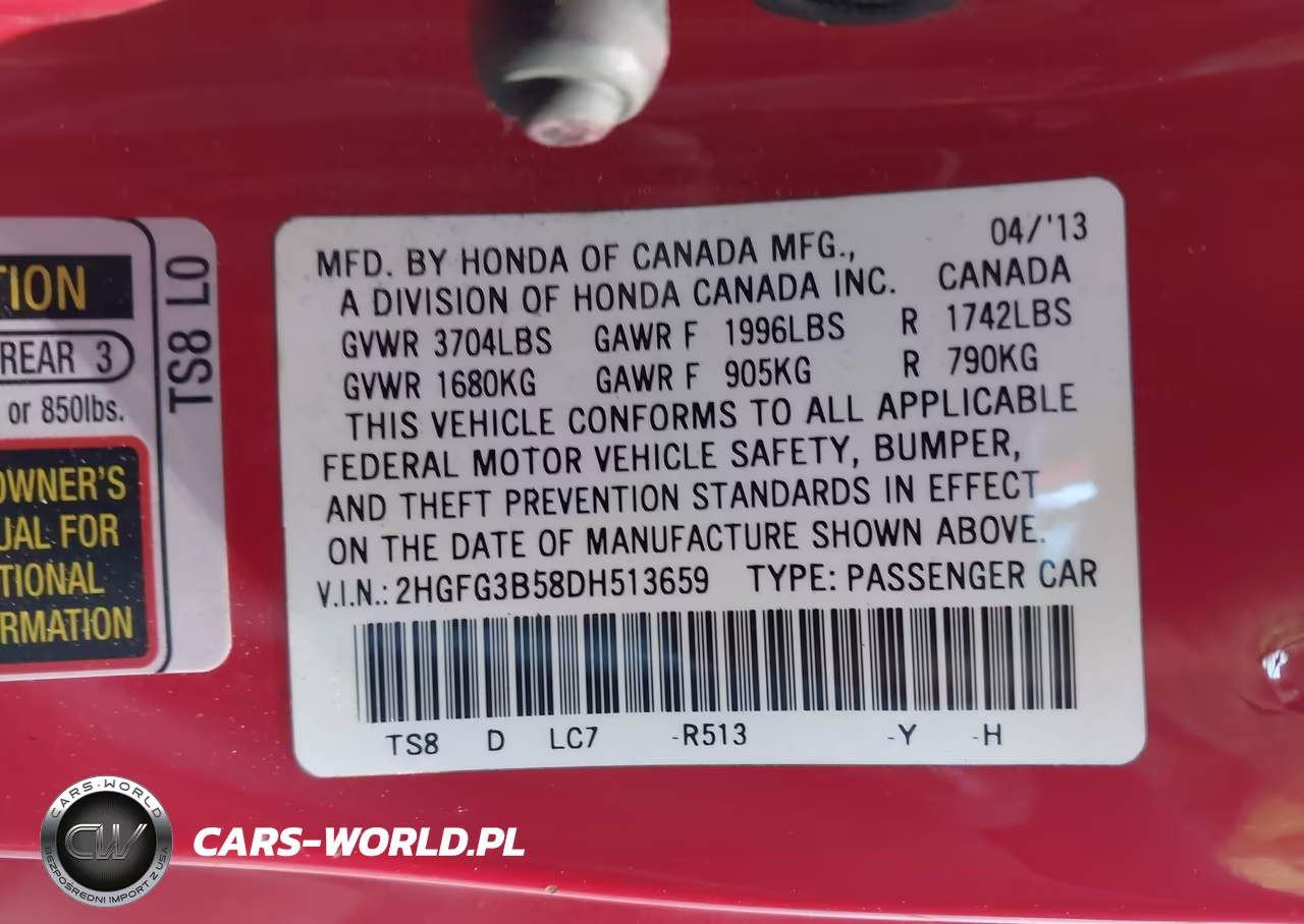 2013 Honda Civic Lx VIN:2HGFG3B58DH513659 - 9