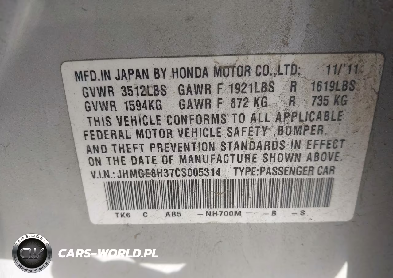 2012 Honda Fit VIN:JHMGE8H37CS005314 - 9
