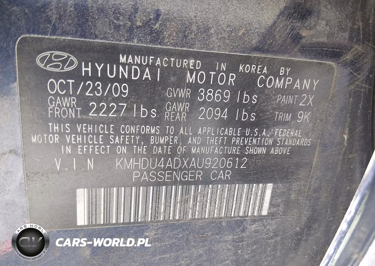 HYUNDAI ELANTRA VIN:KMHDU4ADXAU920612 - 9