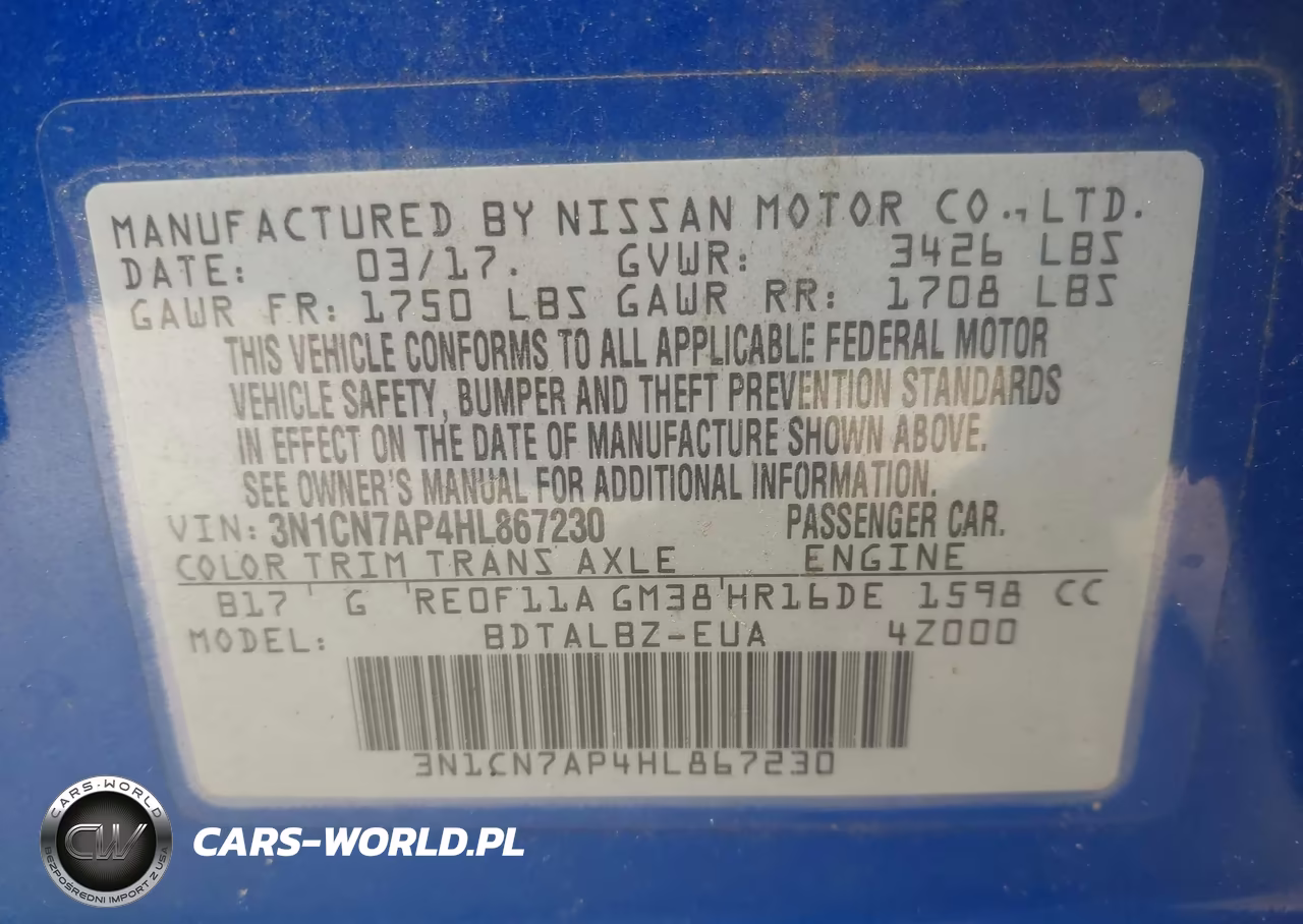 2017 Nissan Versa 1.6 Sv VIN:3N1CN7AP4HL867230 - 9