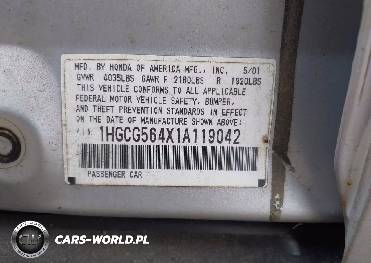 2001 Honda Accord 2.3 Lx VIN:1HGCG564X1A119042 - 9