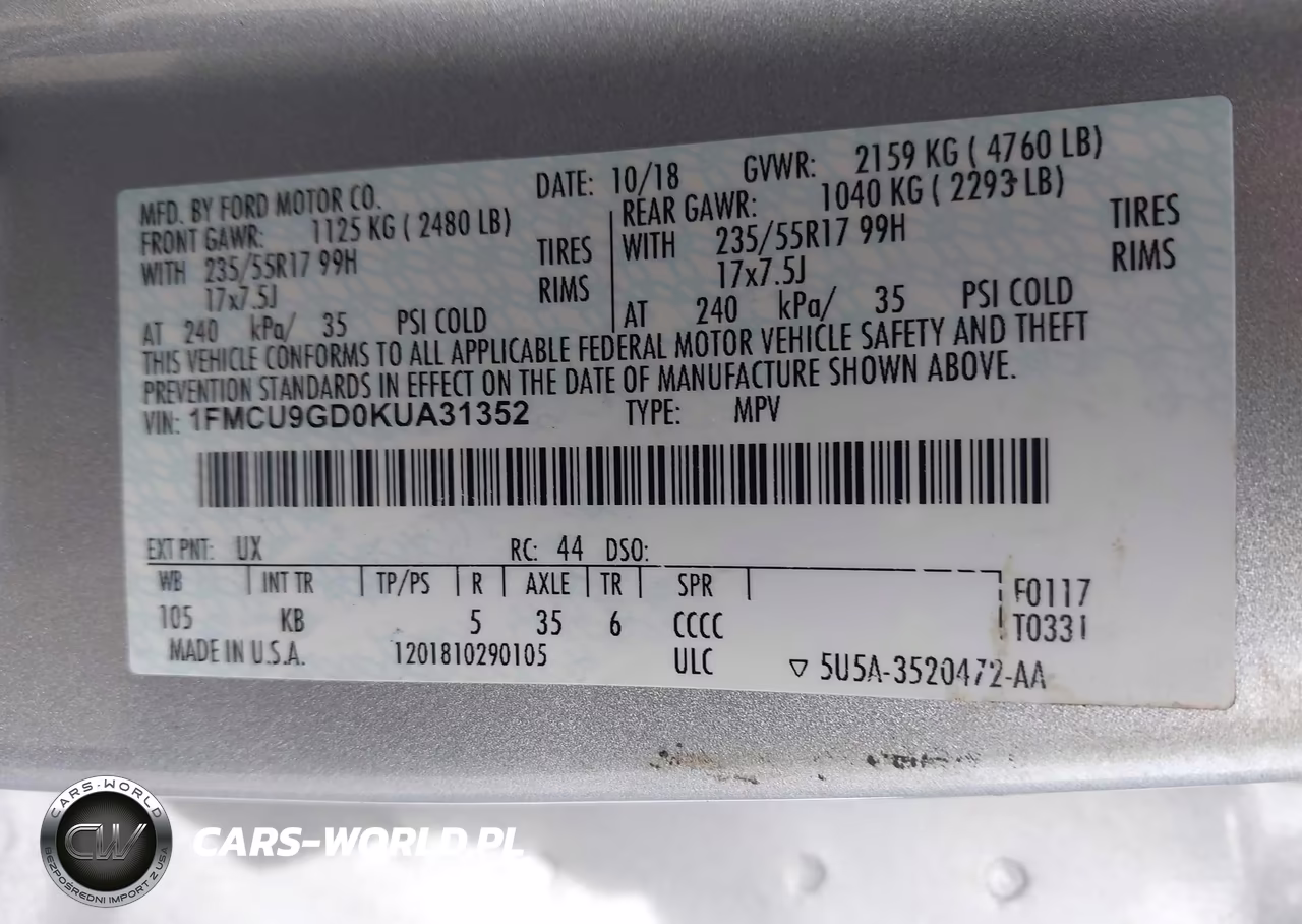 2019 Ford Escape Se VIN:1FMCU9GD0KUA31352 - 9