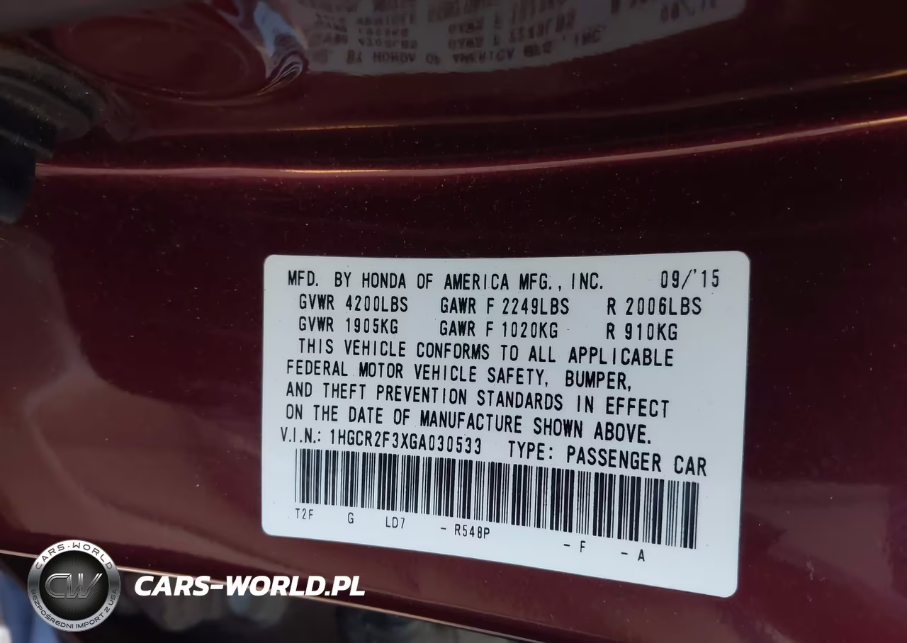 2016 Honda Accord Lx VIN:1HGCR2F3XGA030533 - 9