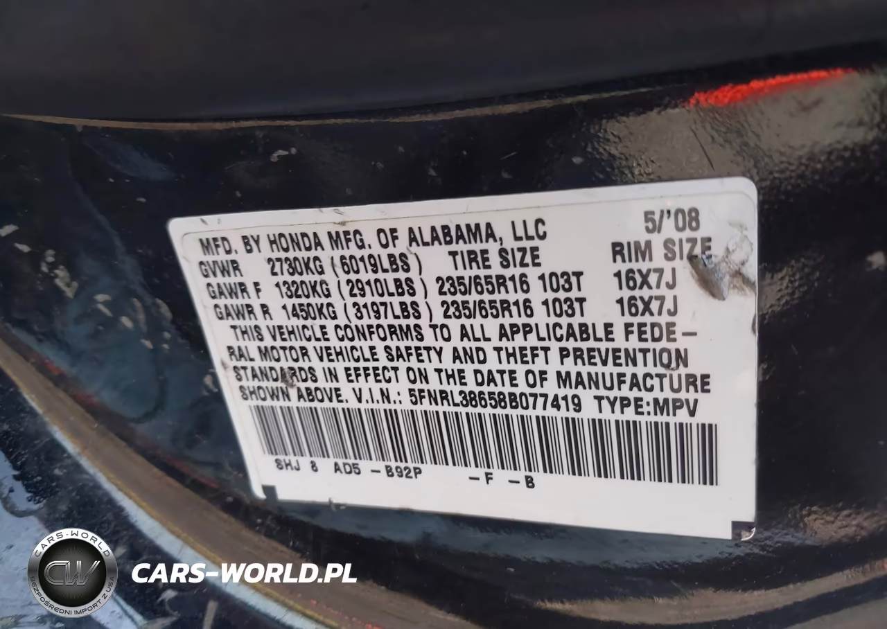 2008 Honda Odyssey Ex-L VIN:5FNRL38658B077419 - 9