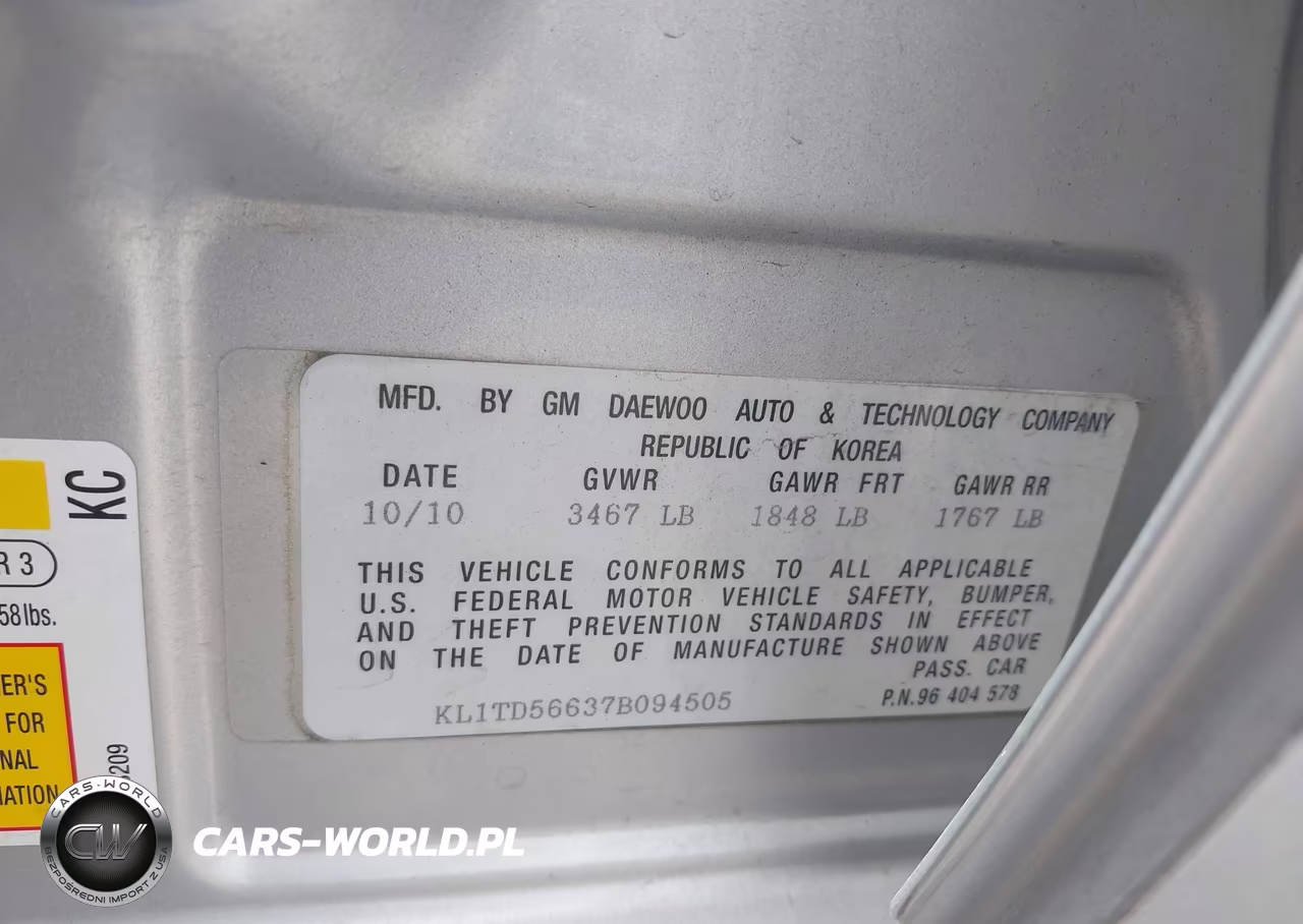 2007 Chevrolet Aveo Ls VIN:KL1TD56637B094505 - 9