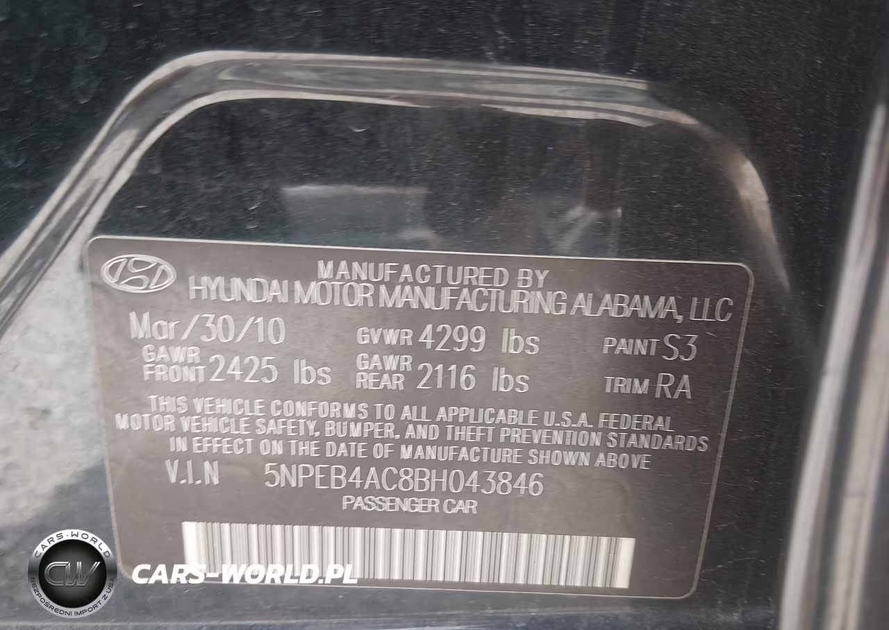 2011 Hyundai Sonata Gls VIN:5NPEB4AC8BH043846 - 9