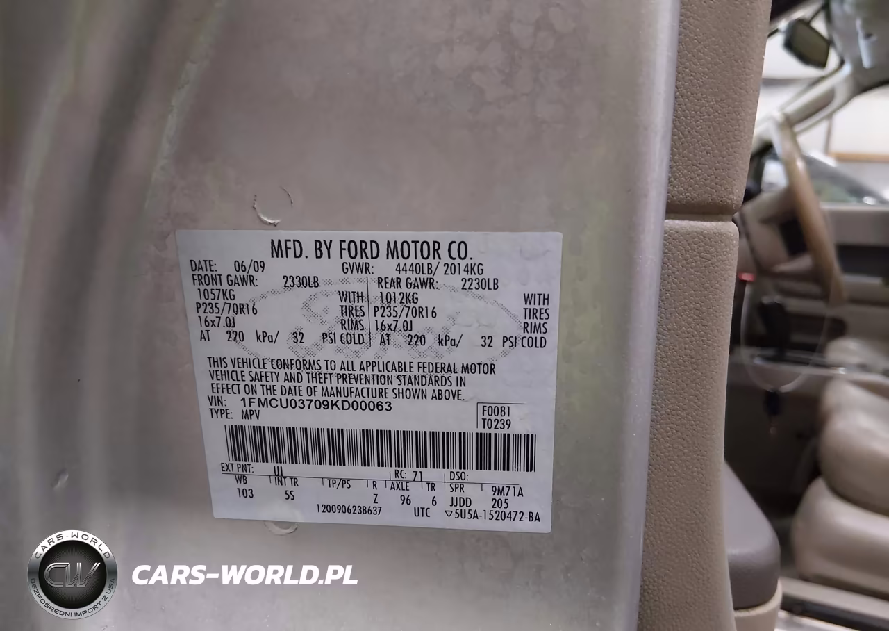 2009 Ford Escape Xlt VIN:1FMCU03709KD00063 - 9