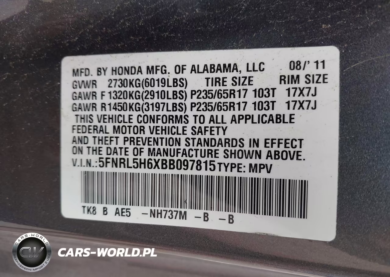 2011 Honda Odyssey Ex-L VIN:5FNRL5H6XBB097815 - 9