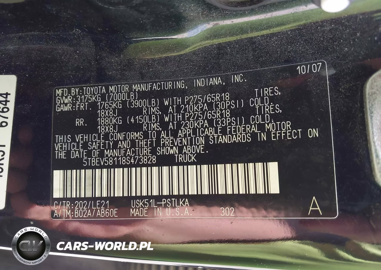 2008 Toyota Tundra Limited 5.7L V8 VIN:5TBEV58118S473828 - 9