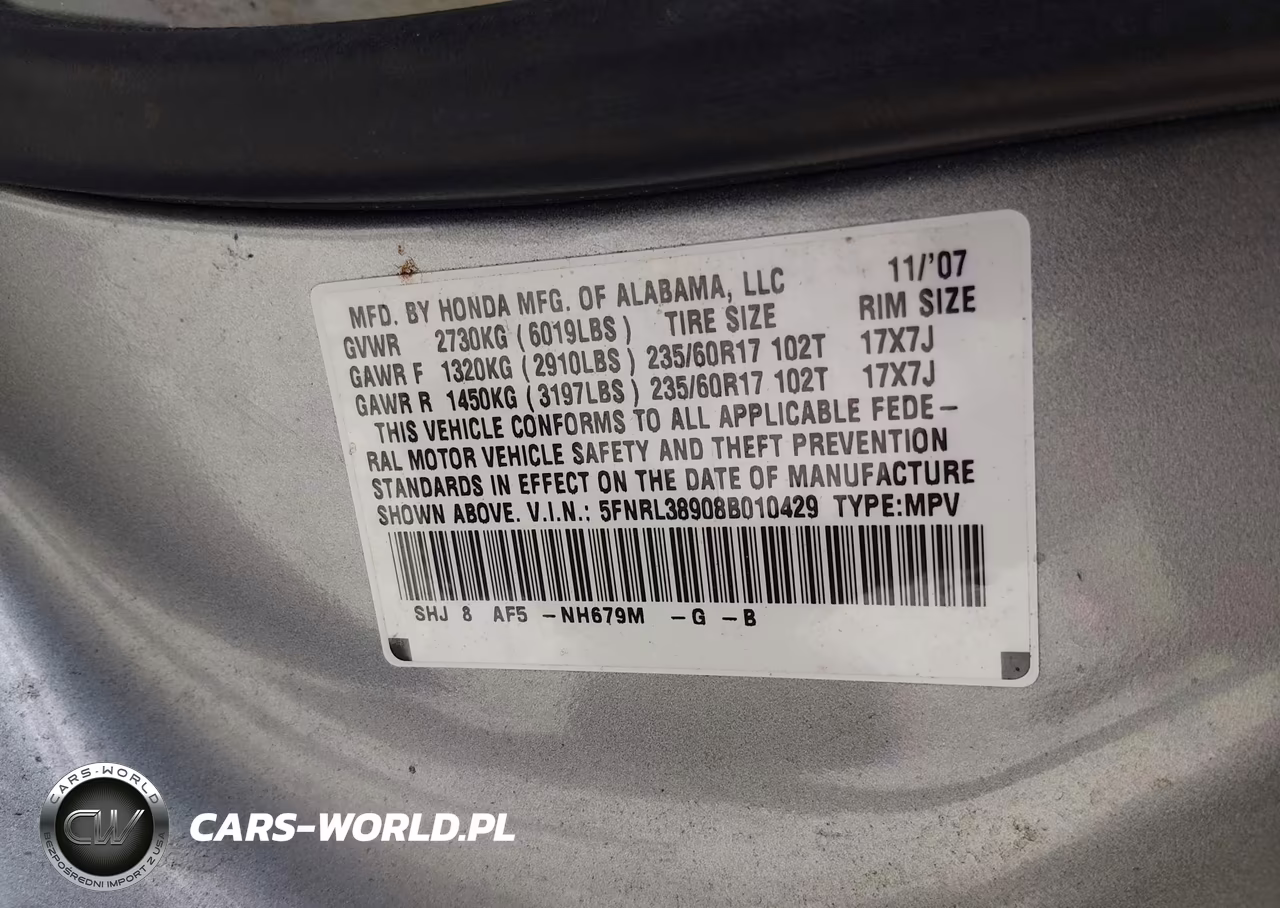 2008 Honda Odyssey Touring VIN:5FNRL38908B010429 - 9