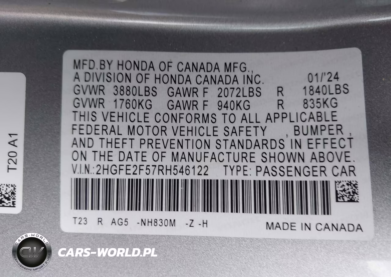 2024 Honda Civic Sport VIN:2HGFE2F57RH546122 - 9