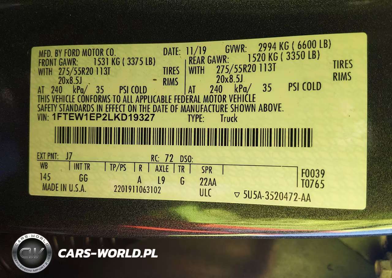 2020 Ford F-150 Xl VIN:1FTEW1EP2LKD19327 - 9