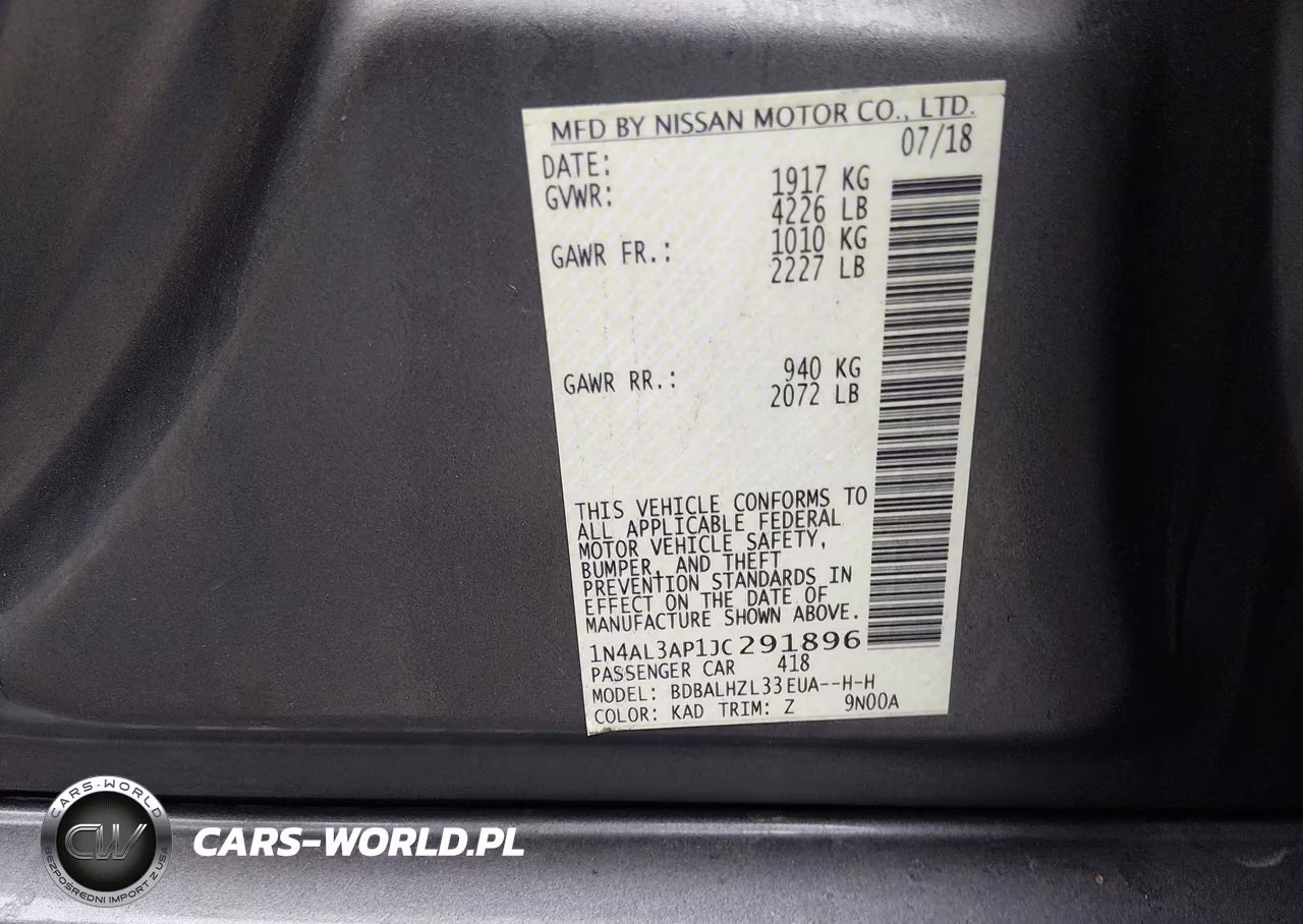 2018 Nissan Altima 2.5 Sr VIN:1N4AL3AP1JC291896 - 9