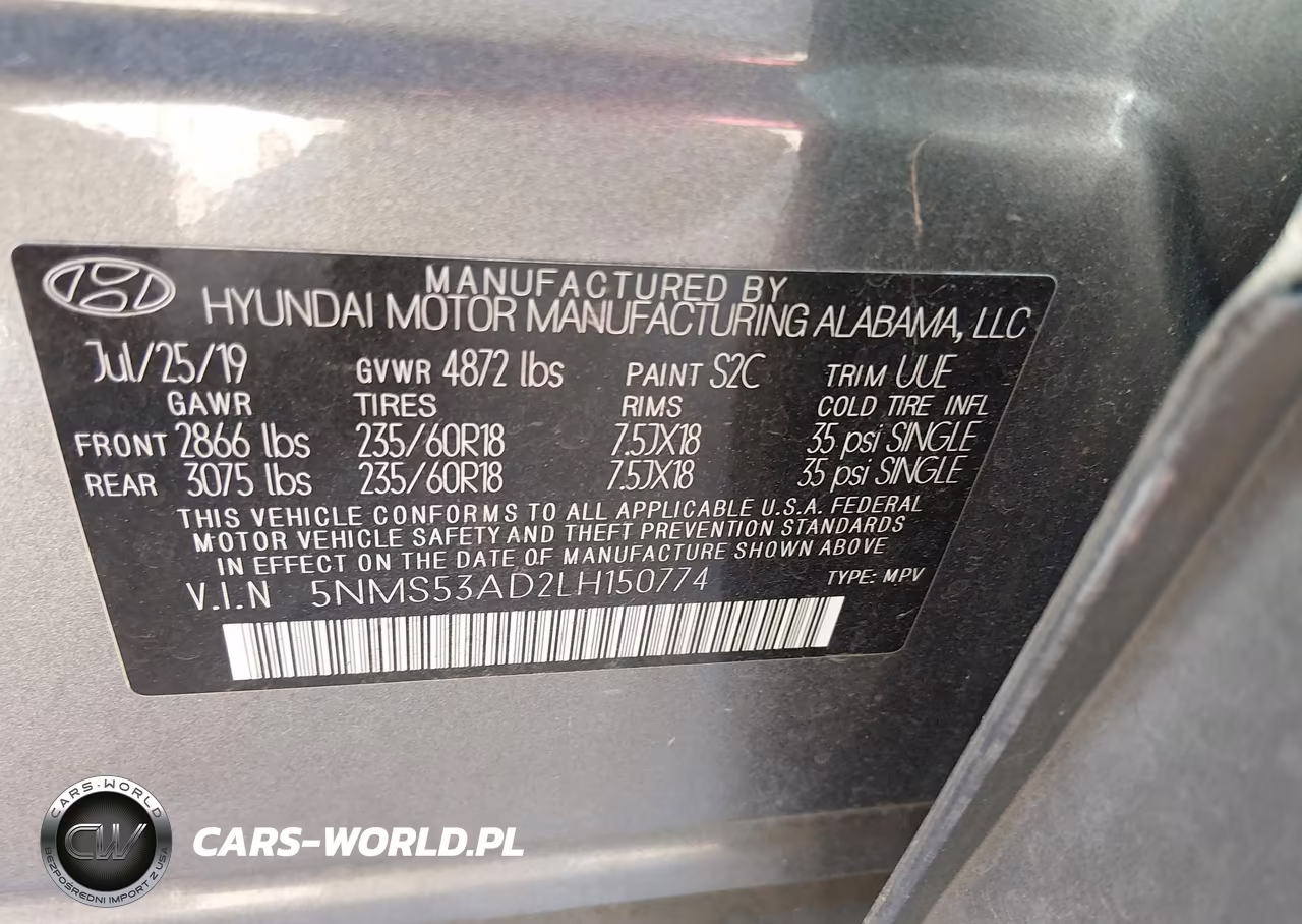 2020 Hyundai Santa Fe Limited VIN:5NMS53AD2LH150774 - 9