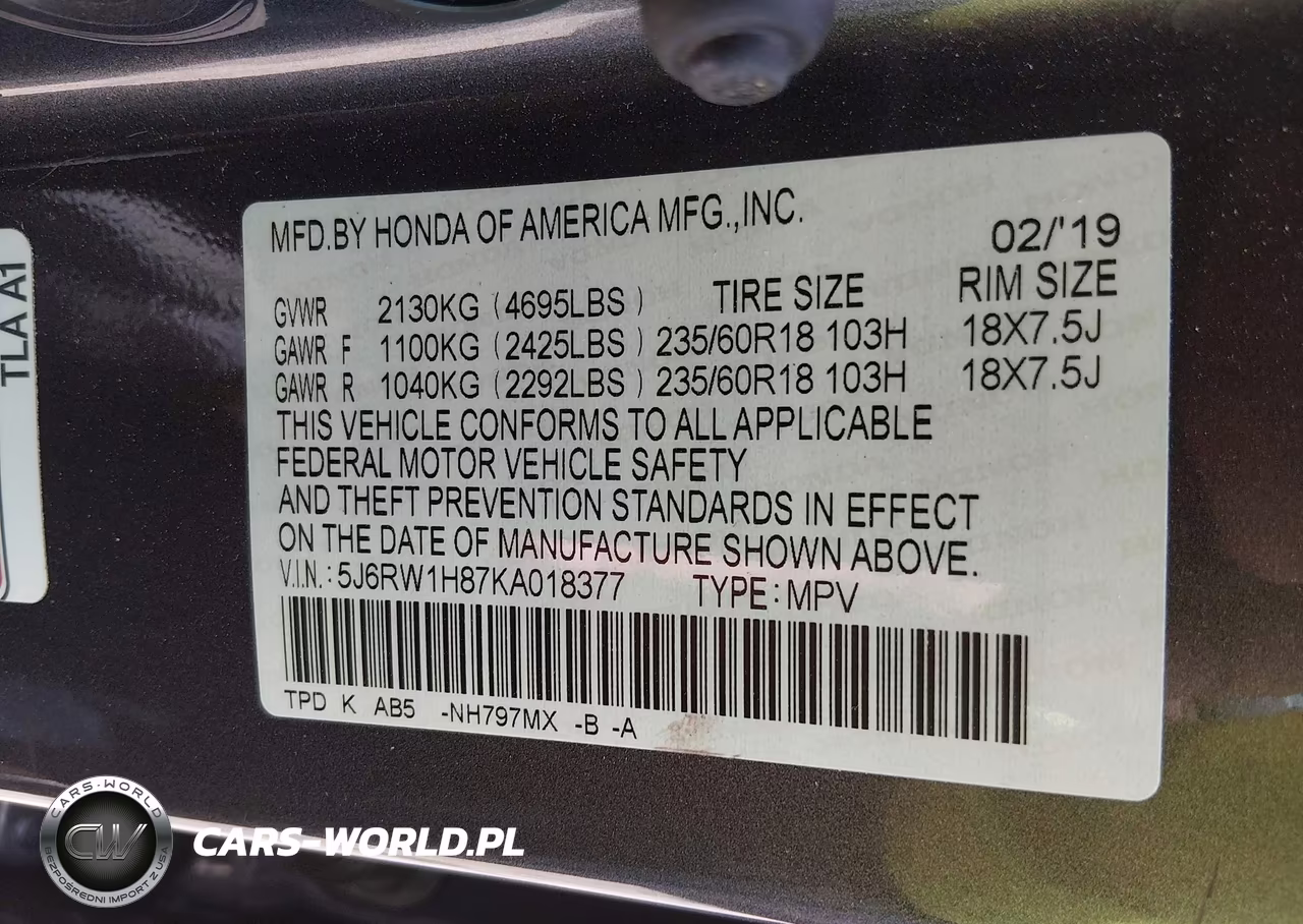2019 Honda Cr-V Ex-L VIN:5J6RW1H87KA018377 - 9