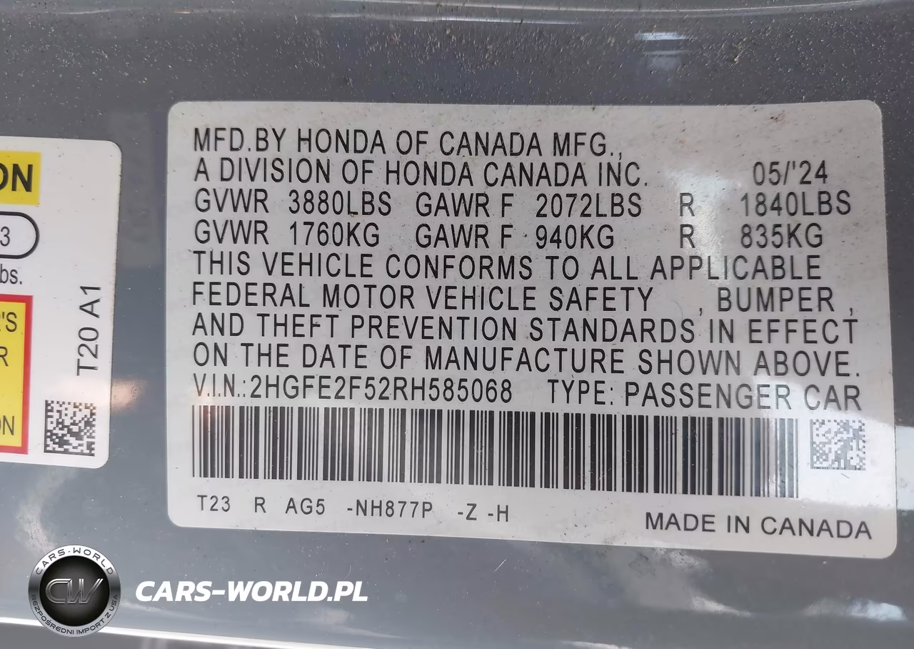 2024 Honda Civic Sport VIN:2HGFE2F52RH585068 - 9