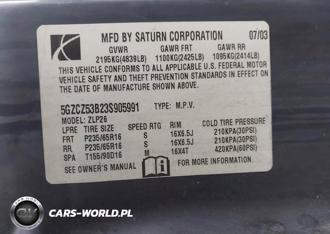 2003 Saturn Vue V6 VIN:5GZCZ53B23S905991 - 9