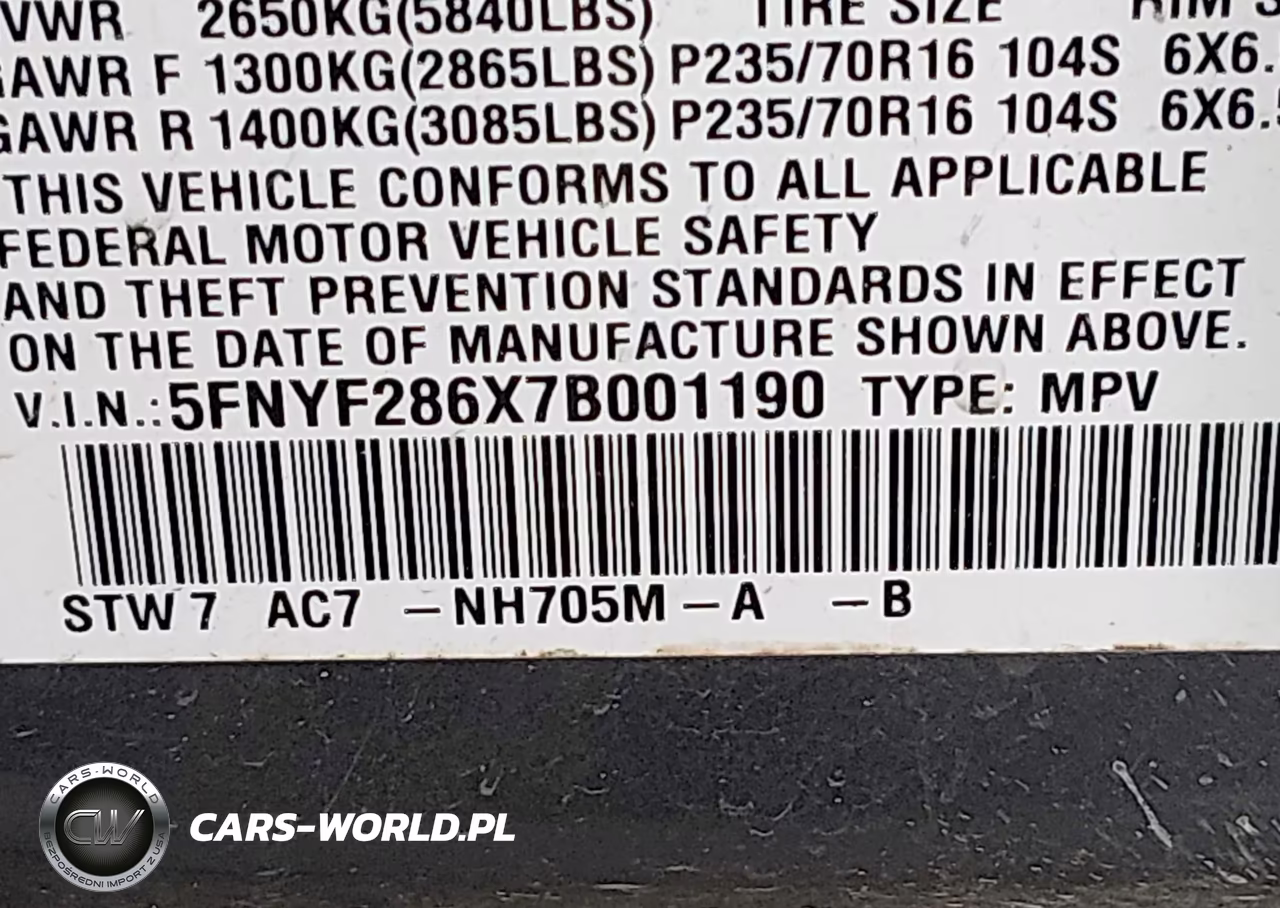 2007 Honda Pilot Ex-L VIN:5FNYF286X7B001190 - 9