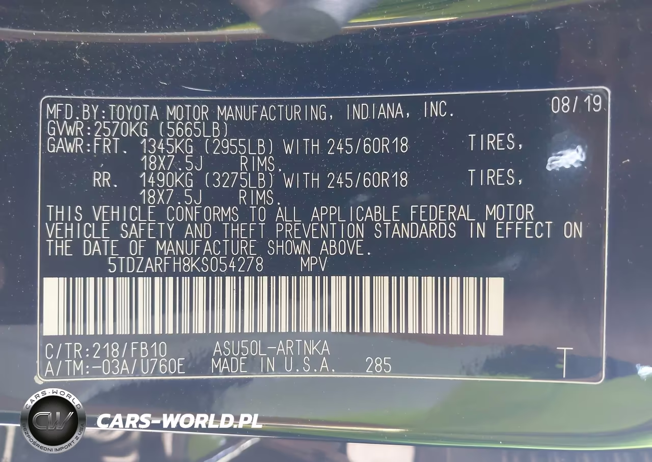 2019 Toyota Highlander Le VIN:5TDZARFH8KS054278 - 9