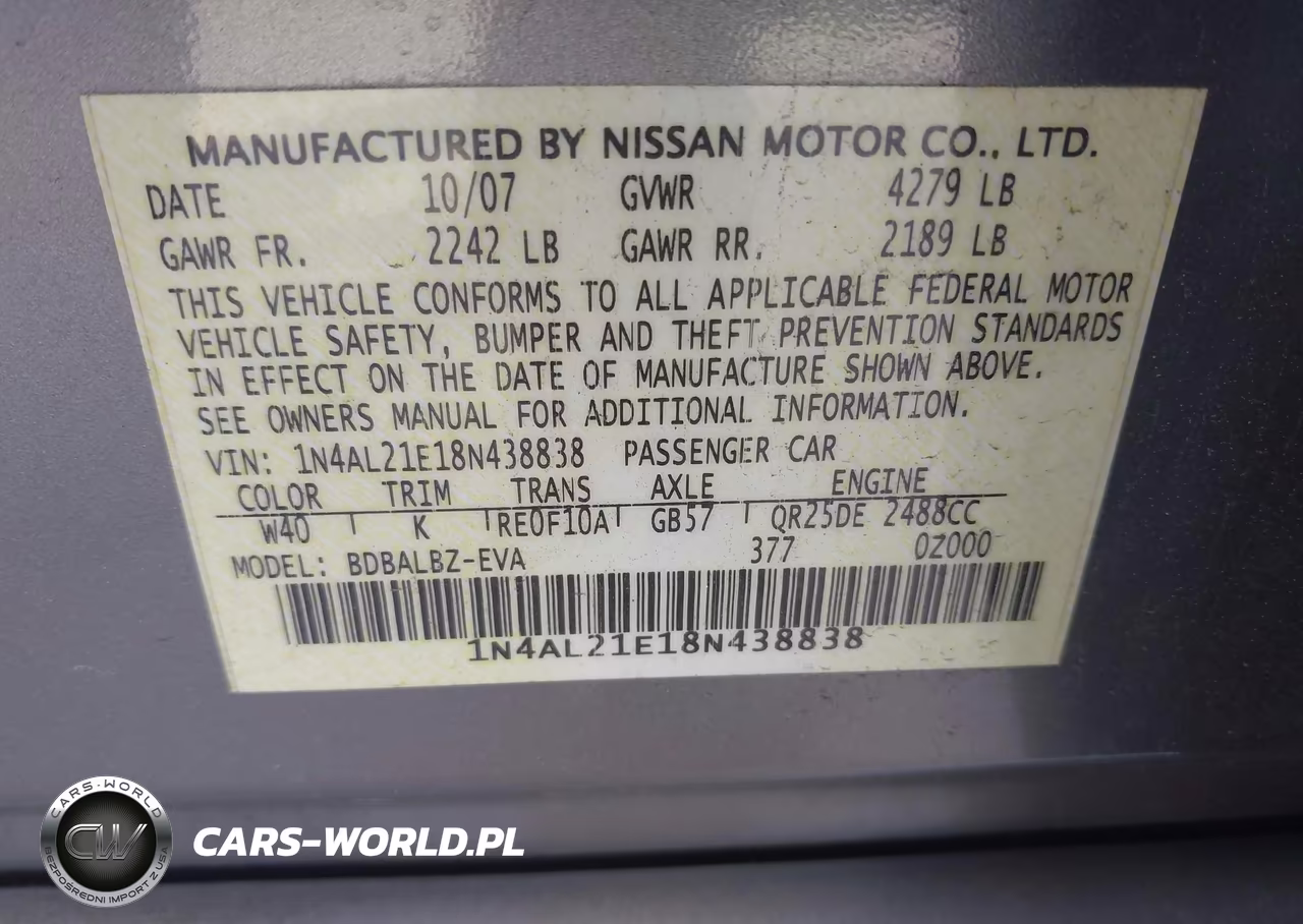 2008 Nissan Altima 2.5 S VIN:1N4AL21E18N438838 - 9