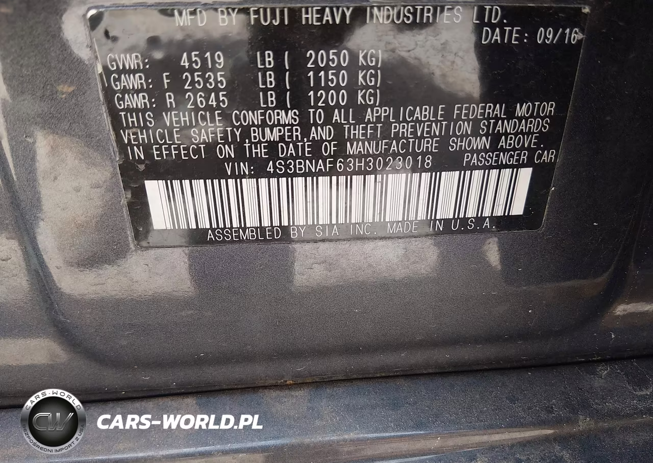 2017 Subaru Legacy 2.5I Premium VIN:4S3BNAF63H3023018 - 9