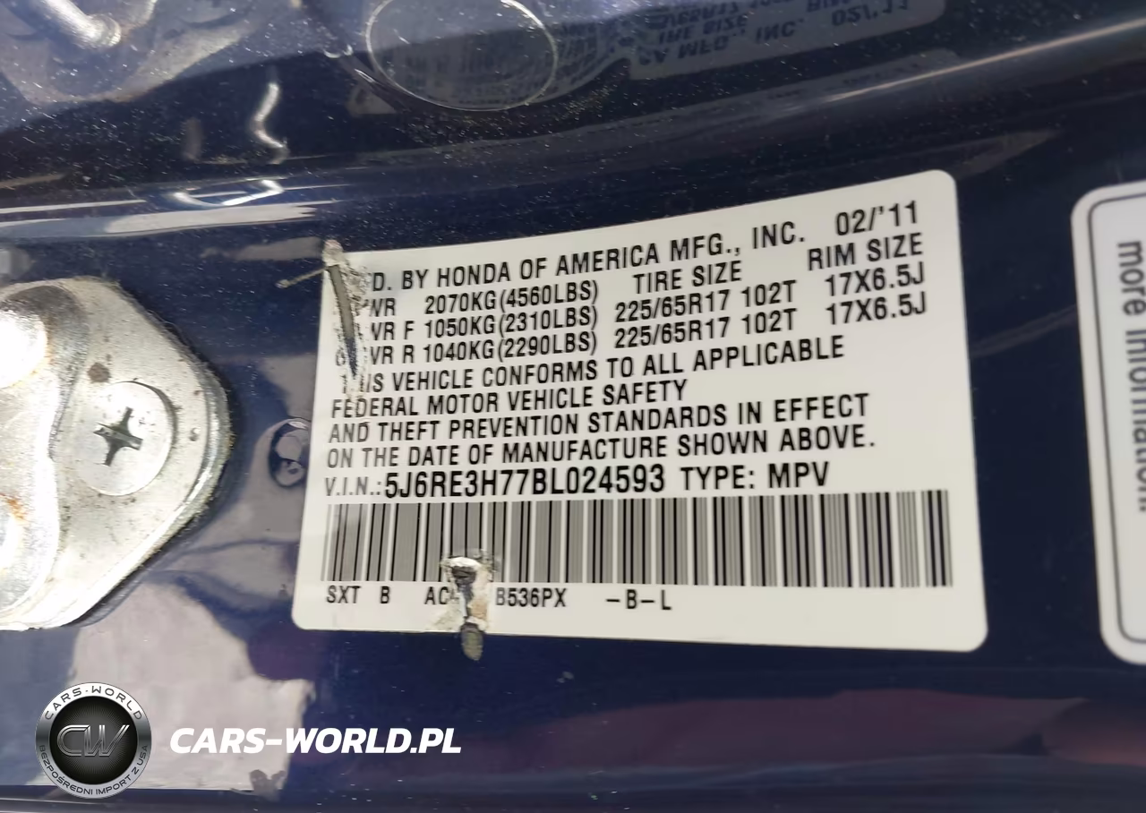 2011 Honda Cr-V Ex-L VIN:5J6RE3H77BL024593 - 9